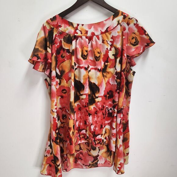 Sere Nade Floral Career Feminine Asymmetrical Blouse Size 2X Rosette Flowy - Picture 3 of 14